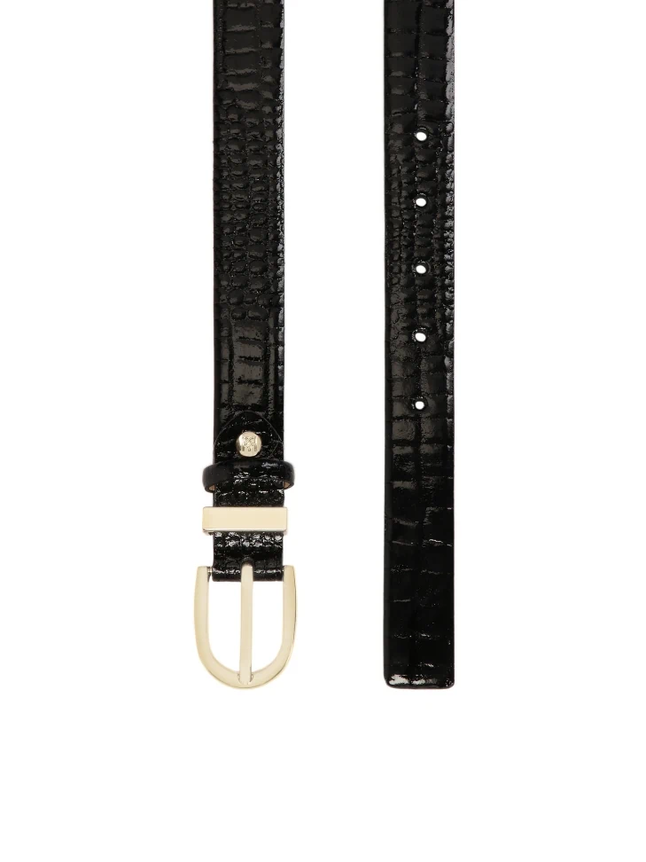 Kazar Black Patent Belt With Embossed Print