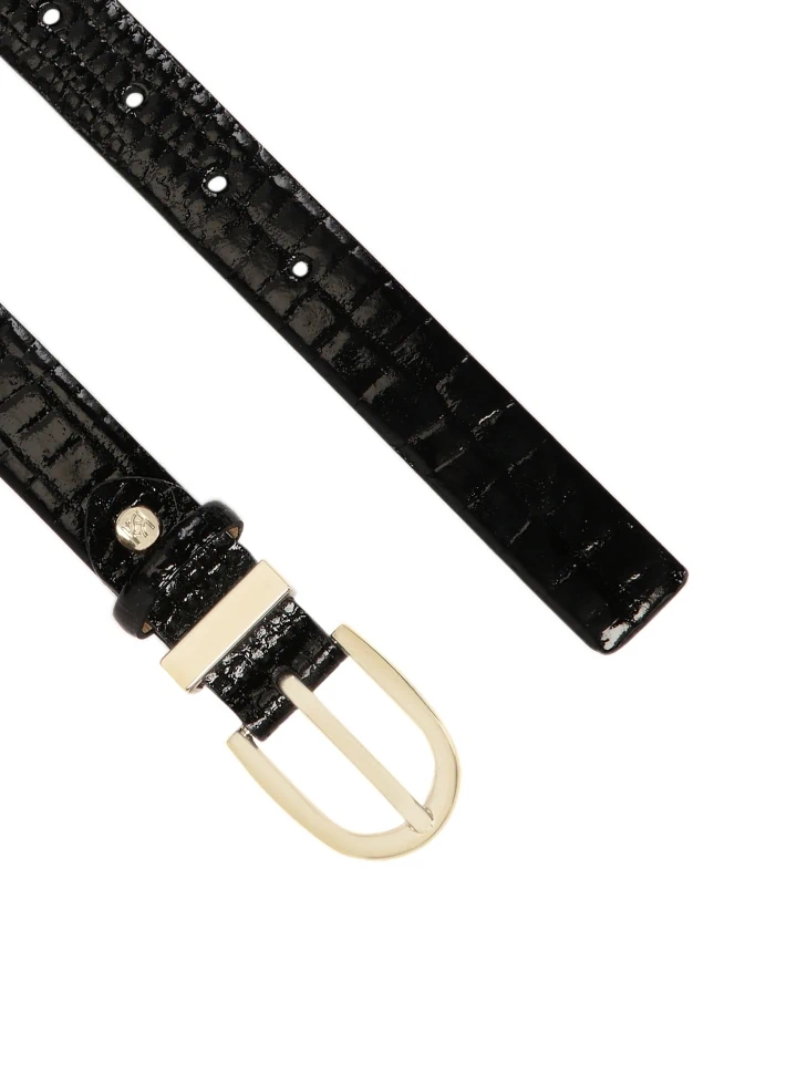 Kazar Black Patent Belt With Embossed Print