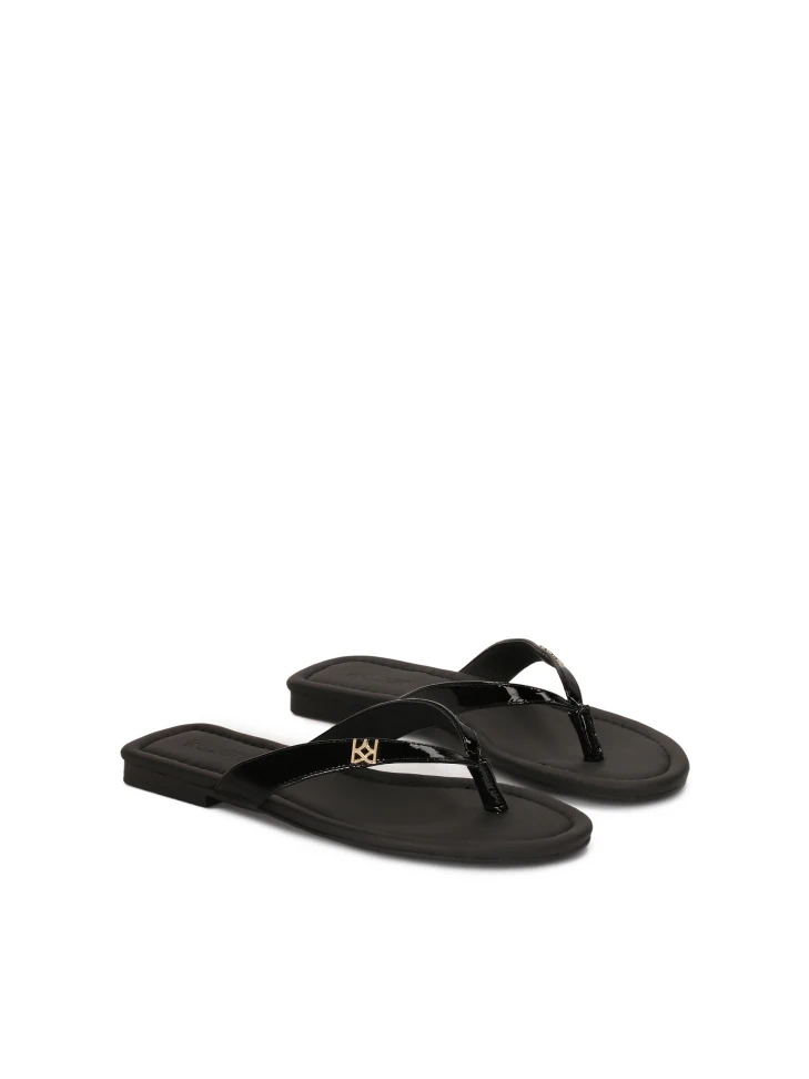 Kazar Black Patent Leather Flip Flops