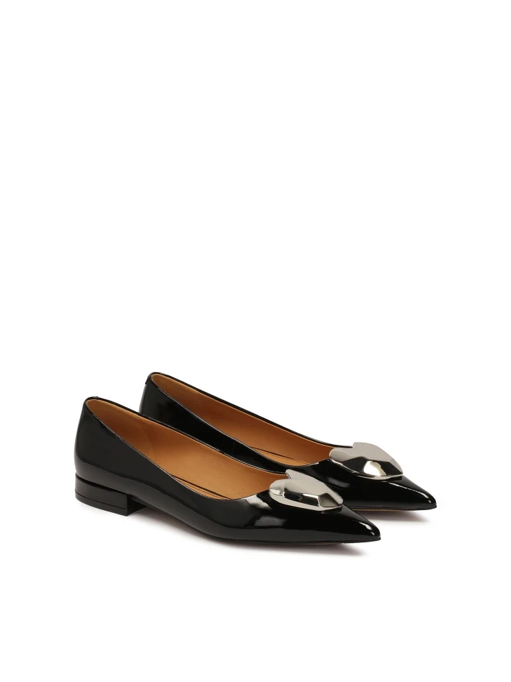 Kazar Black Patent Leather Pumps On A Flat Sole