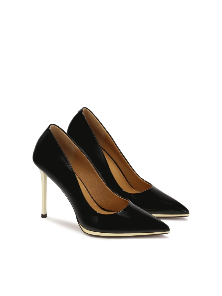 Kazar Black Patent Leather Pumps With Gold Heel