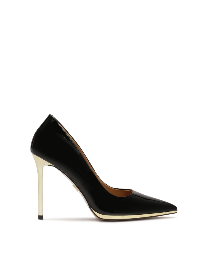 kazar Black patent leather pumps with gold heel