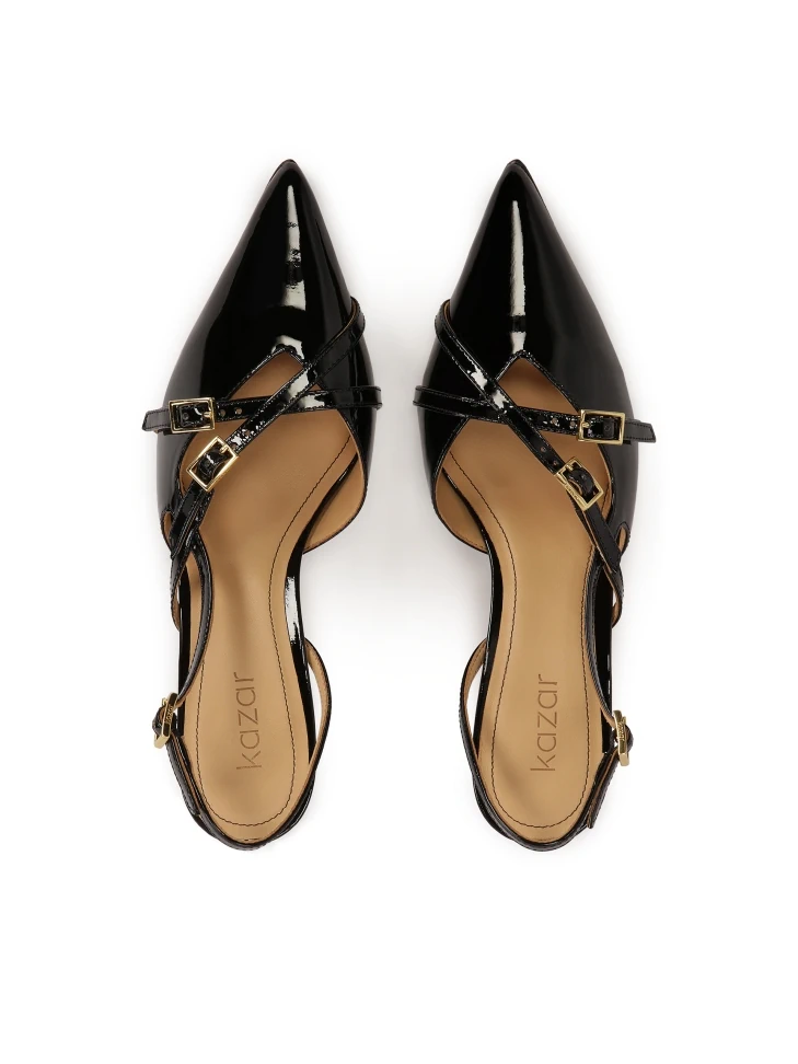 Kazar Black Patent Leather Pumps With Open Heels