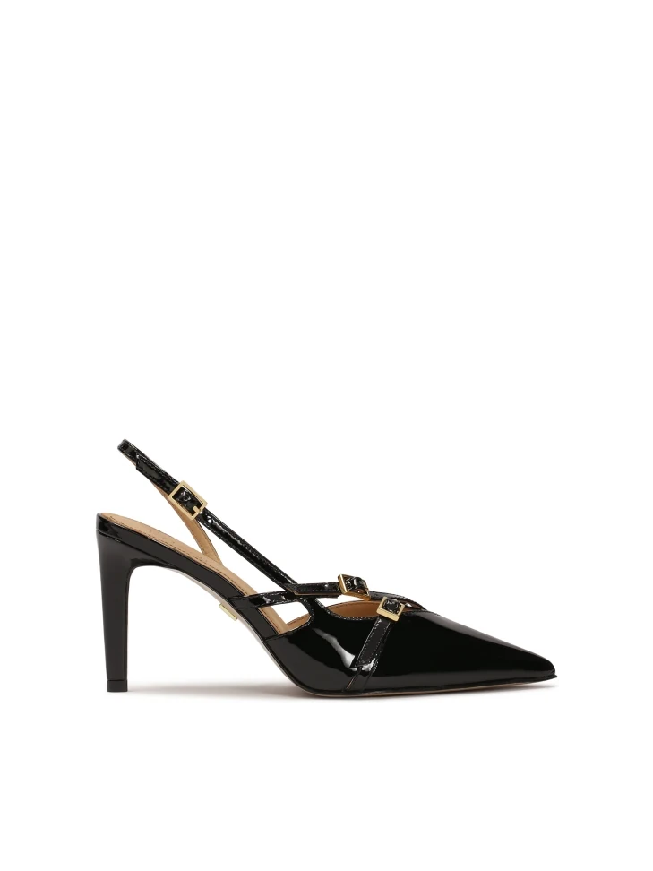 kazar Black patent leather pumps with open heels