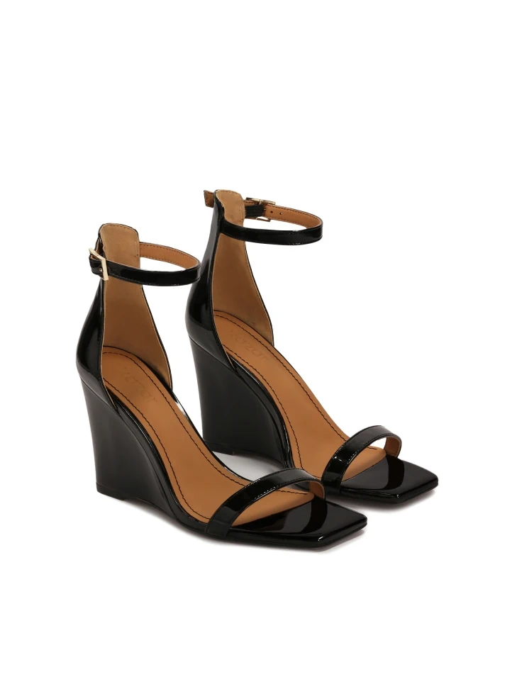 Kazar Black Patent Leather Sandals On A Heel