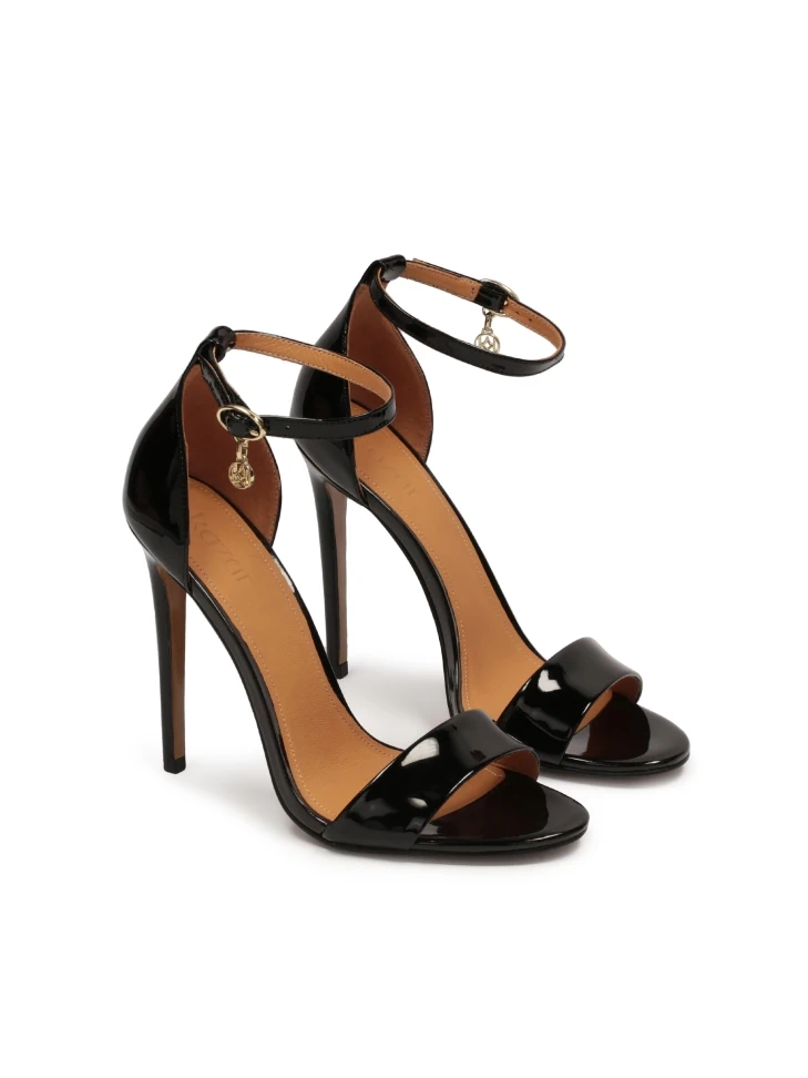 Kazar Black Patent Leather Sandals With Slim Heel