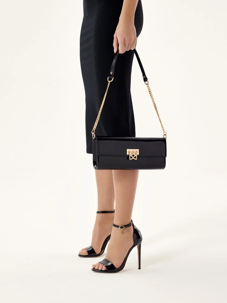 Kazar Black Patent Leather Sandals With Slim Heel