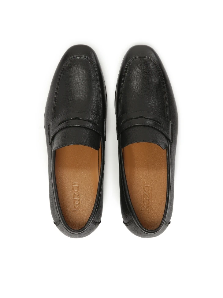 Kazar Black Pea Leather Loafers