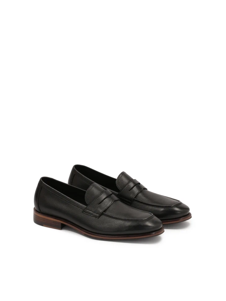 Kazar Black Pea Leather Slip-on Loafers