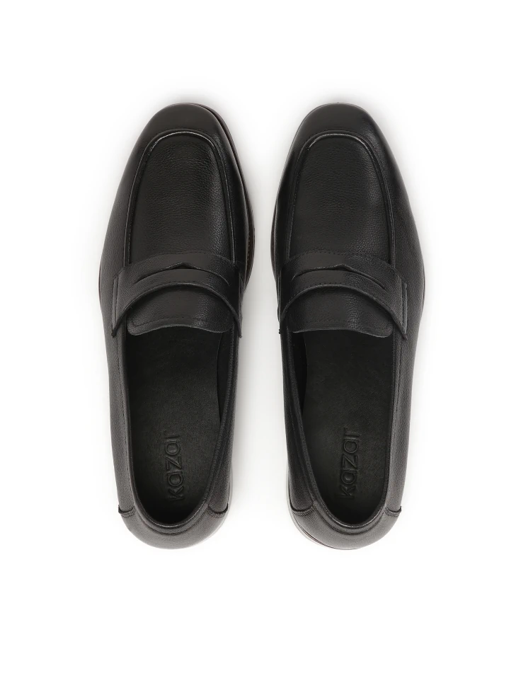 Kazar Black Pea Leather Slip-on Loafers