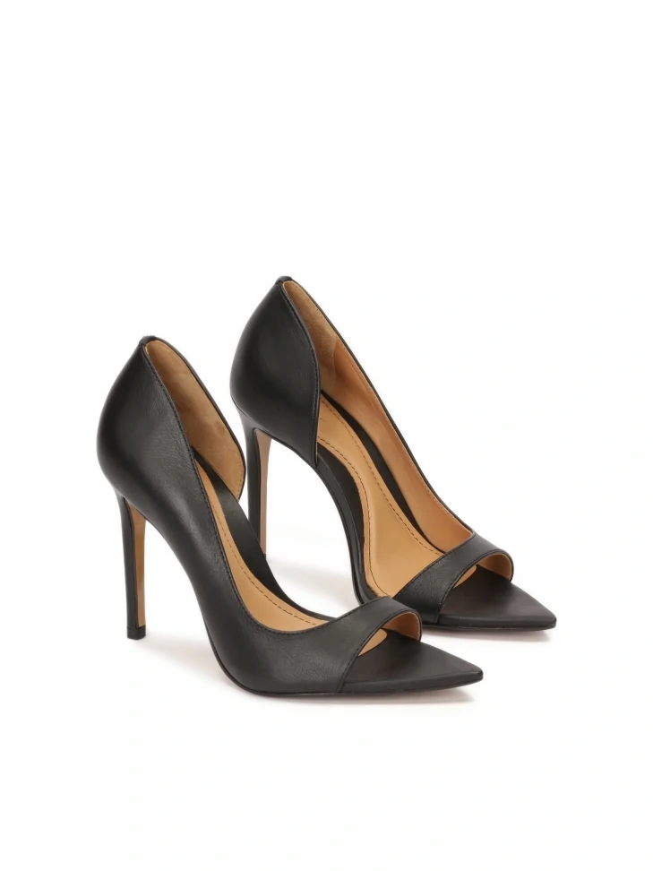 Kazar Black Peep Toe Pumps With Pointed Nose