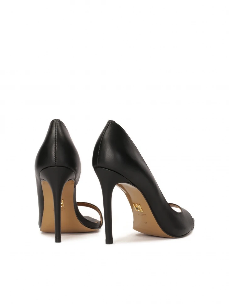 Kazar Black Peep Toe Pumps With Pointed Nose