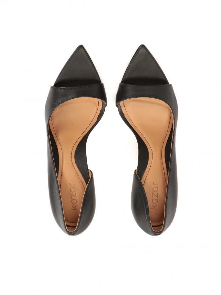 Kazar Black Peep Toe Pumps With Pointed Nose