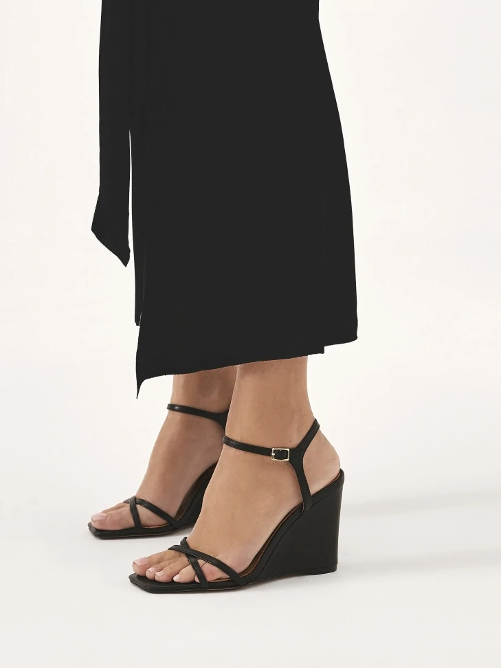 Kazar Black Platform Sandals With Square Toe