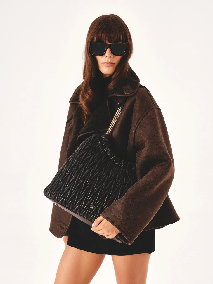 Kazar Black Quilted Bag-shaped Handbag