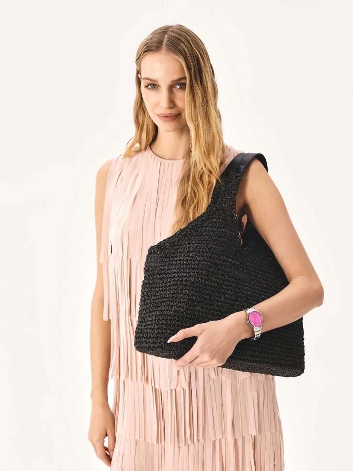 Kazar Black Raffia Beach Bag