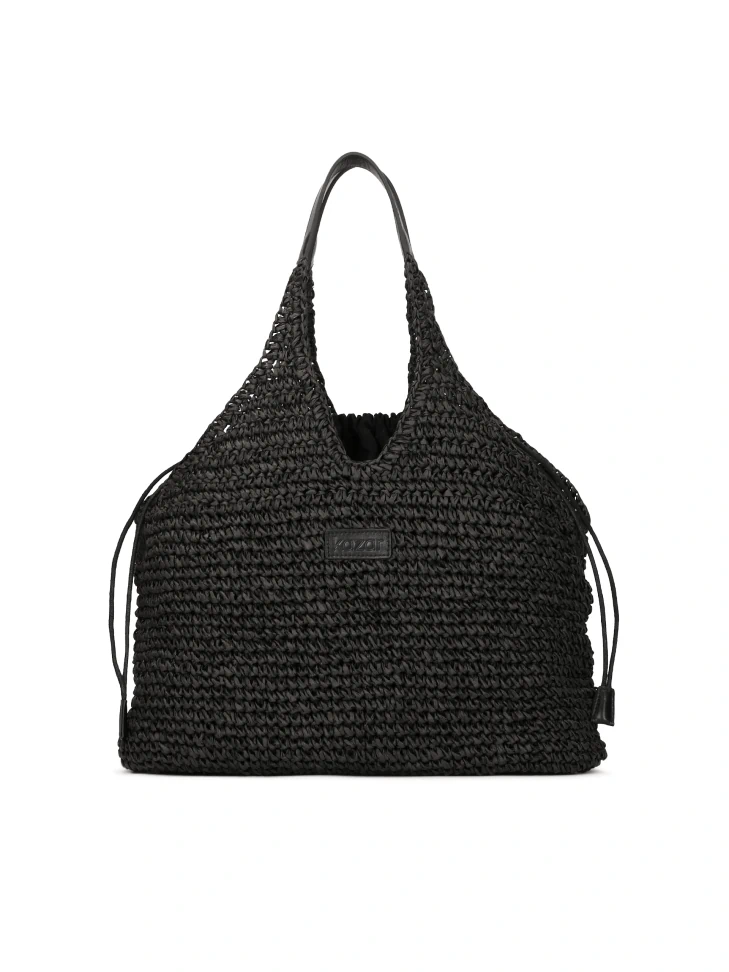 kazar Black raffia beach bag