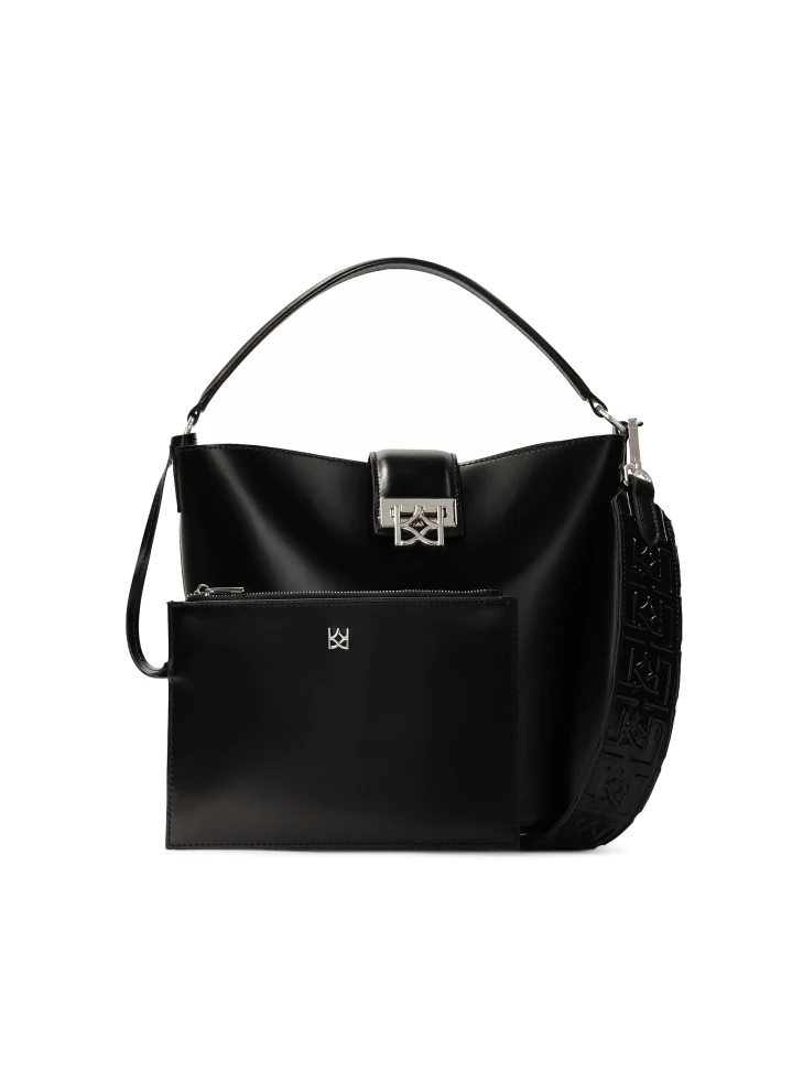 kazar Black rigid construction handbag with pouch