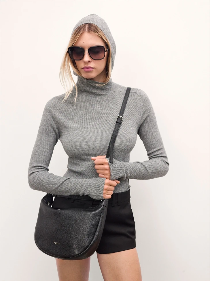 Kazar Black Rounded Leather Handbag