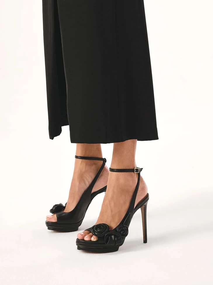 Kazar Black Sandals With Leather Flowers