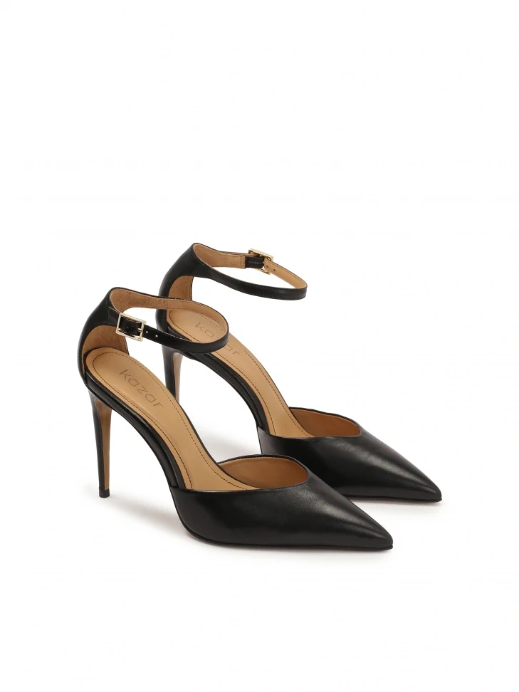 Kazar Black Semi-open Leather Pumps