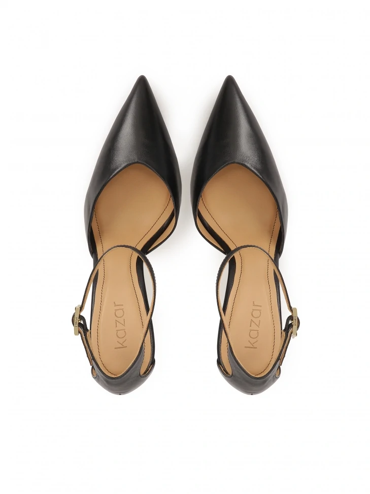 Kazar Black Semi-open Leather Pumps