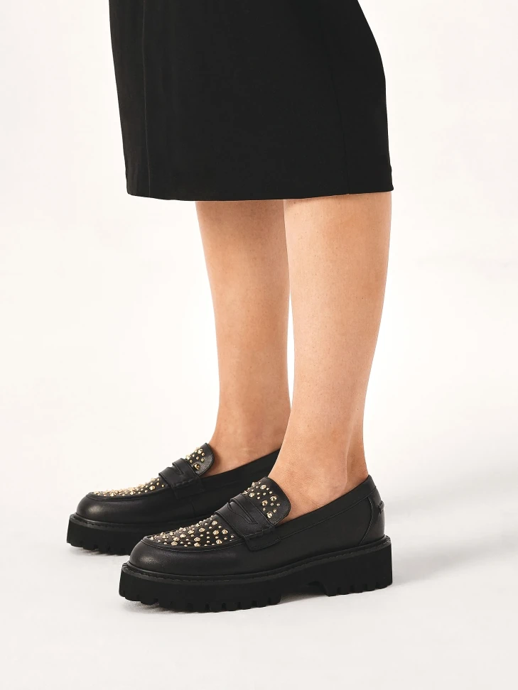 Kazar Black Shoes With Gold Rhinestones