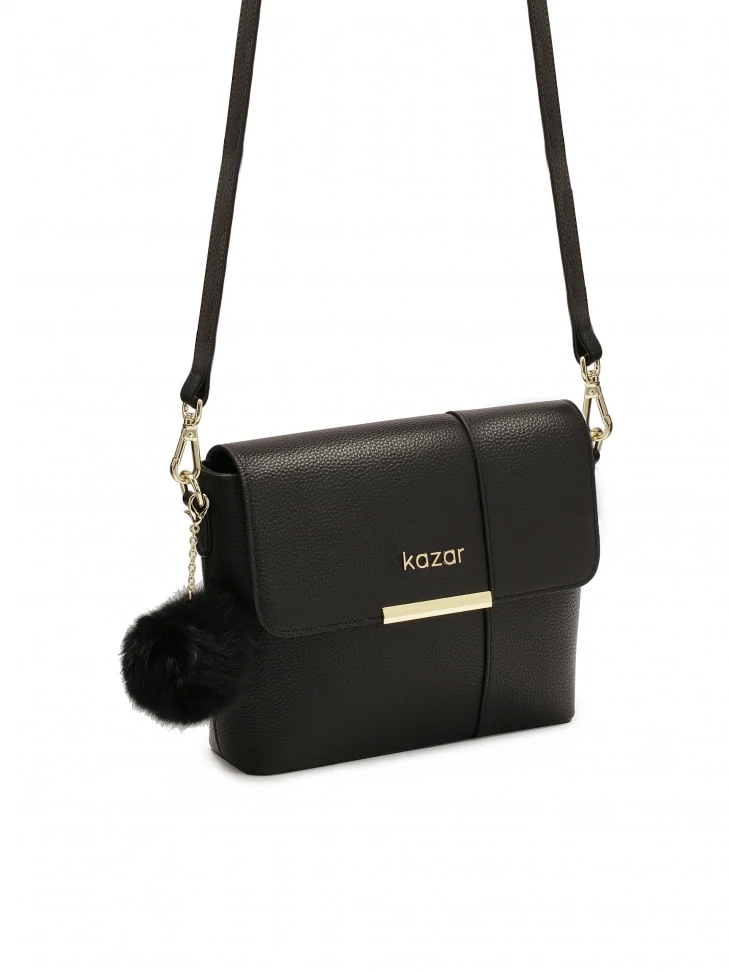 Kazar Black Shoulder Bag With Detachable Pompom