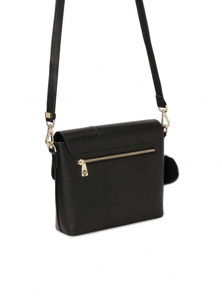 Kazar Black Shoulder Bag With Detachable Pompom