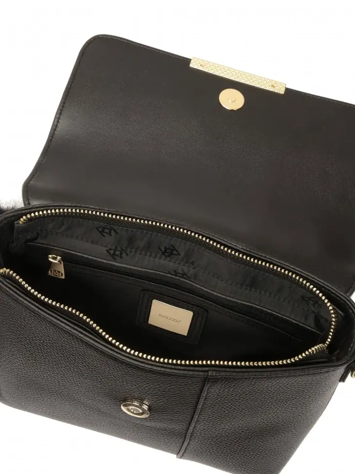 Kazar Black Shoulder Bag With Detachable Pompom