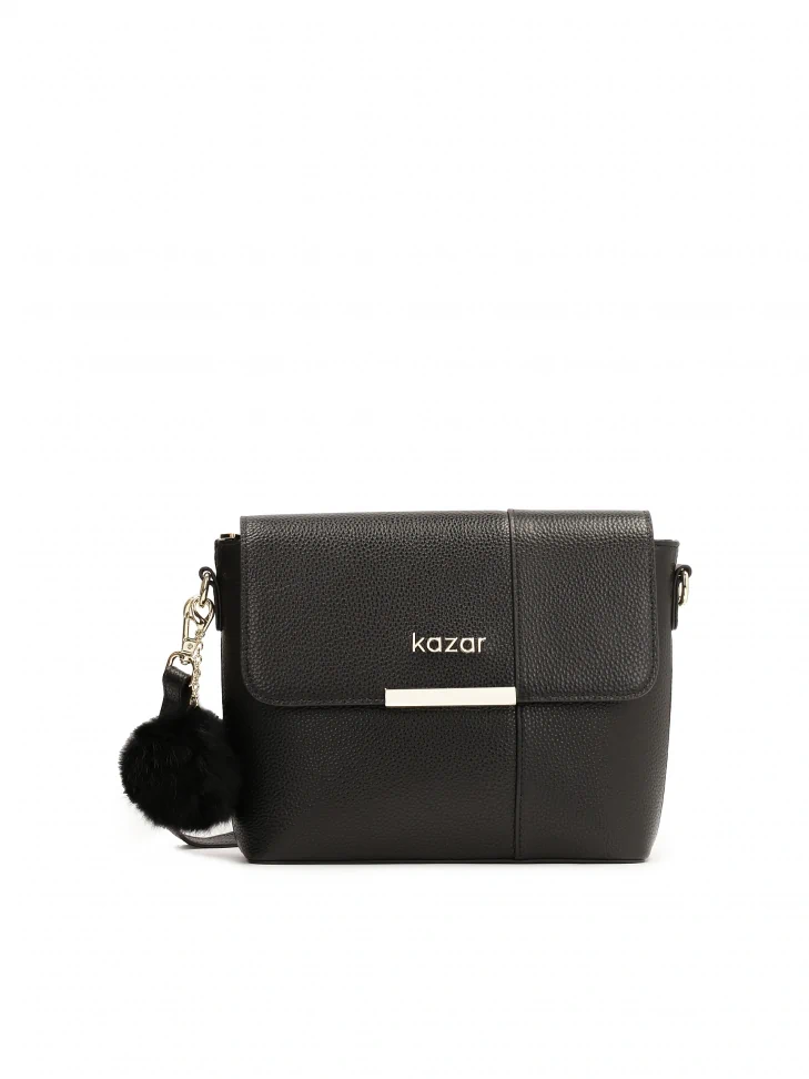 kazar Black shoulder bag with detachable pompom