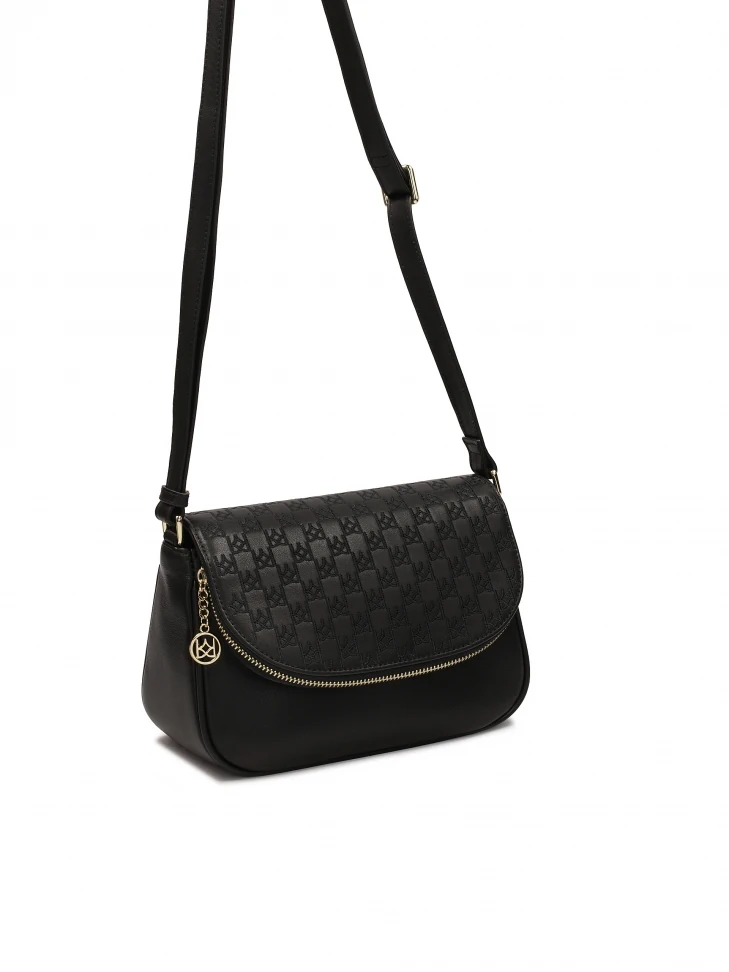 Kazar Black Shoulder Bag With Logoed Flap