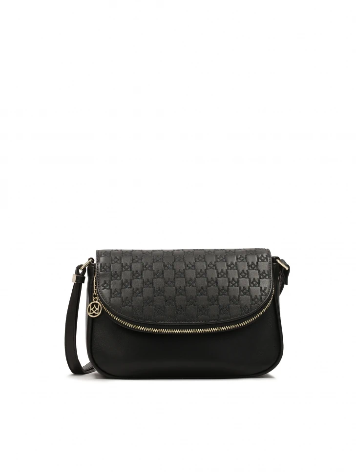 kazar Black shoulder bag with logoed flap