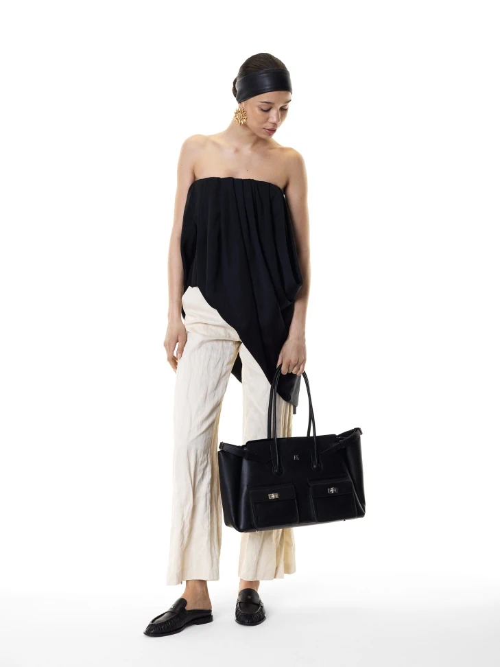 Kazar Black Shoulder Bag With Long Handles