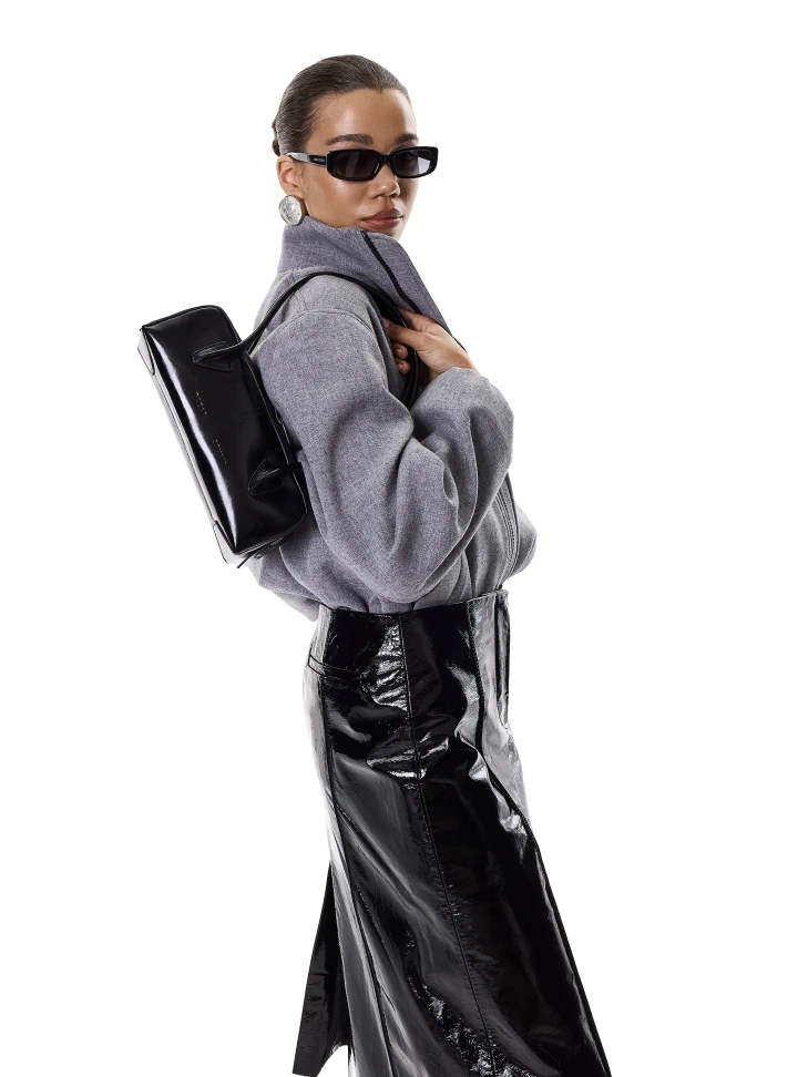 Kazar Black Shoulder Bag With Oblong Shape