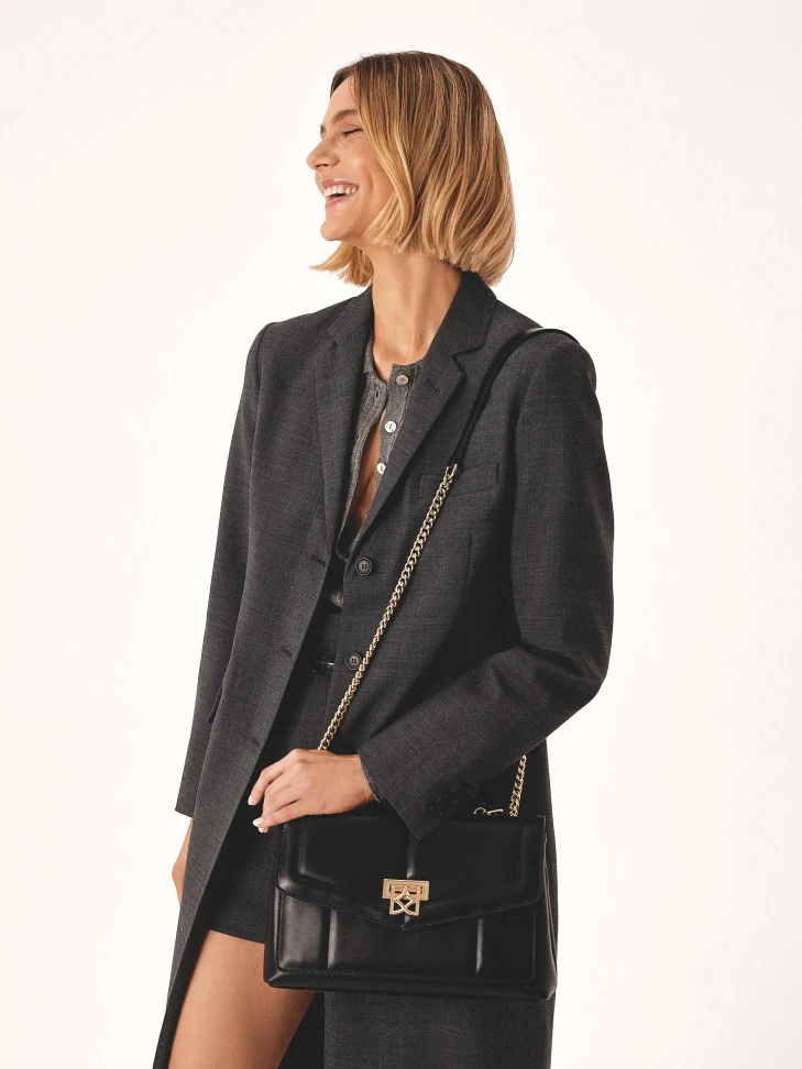 Kazar Black Shoulder Bag With Sliding Chain