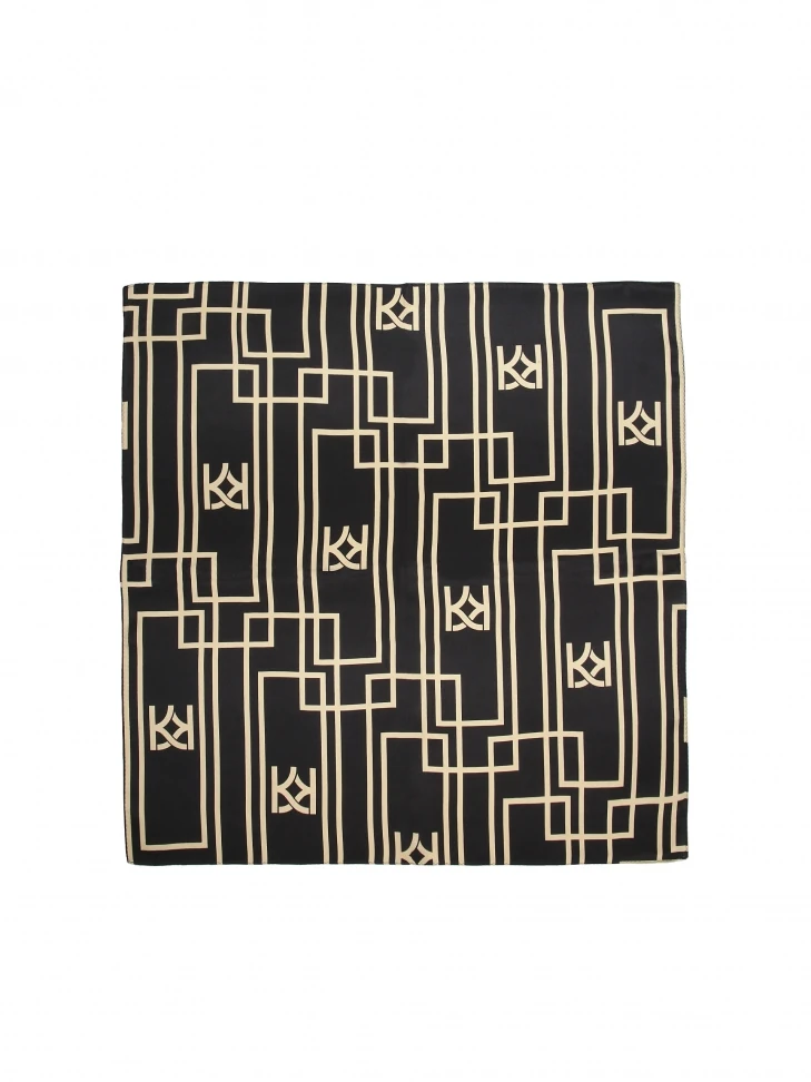 Kazar Black Silk Neckerchief In A Golden Pattern