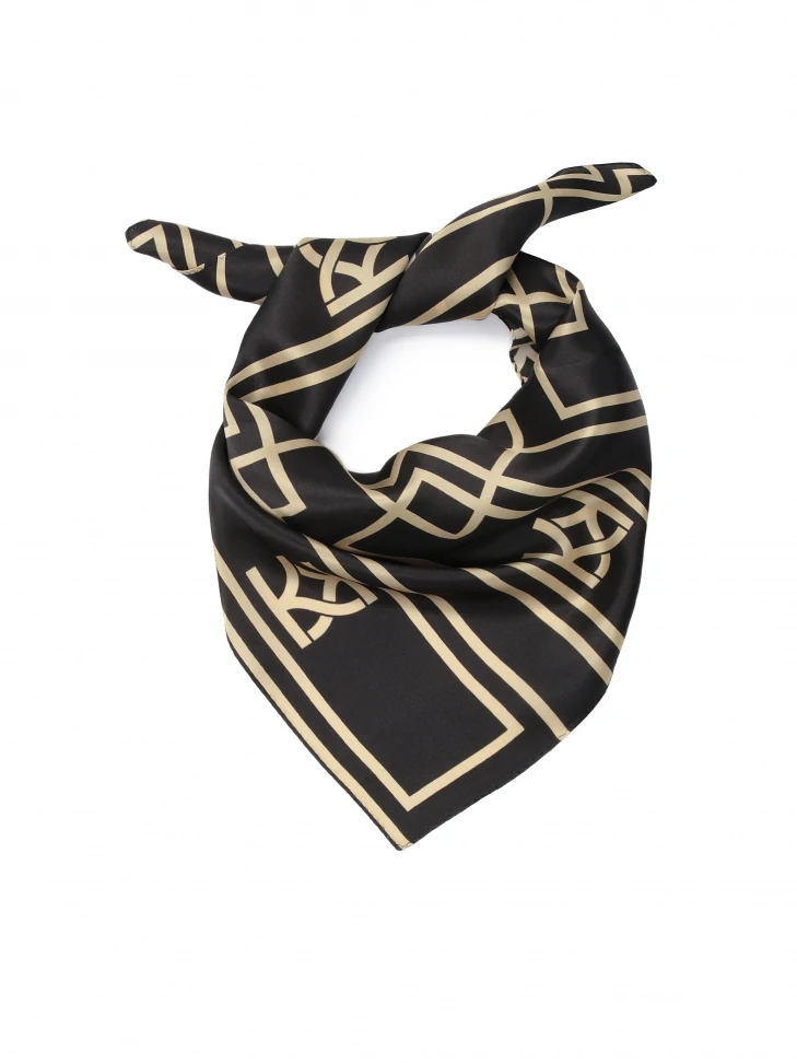 kazar Black silk neckerchief in a golden pattern