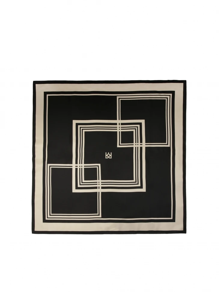 Kazar Black Silk Scarf With Beige Pattern