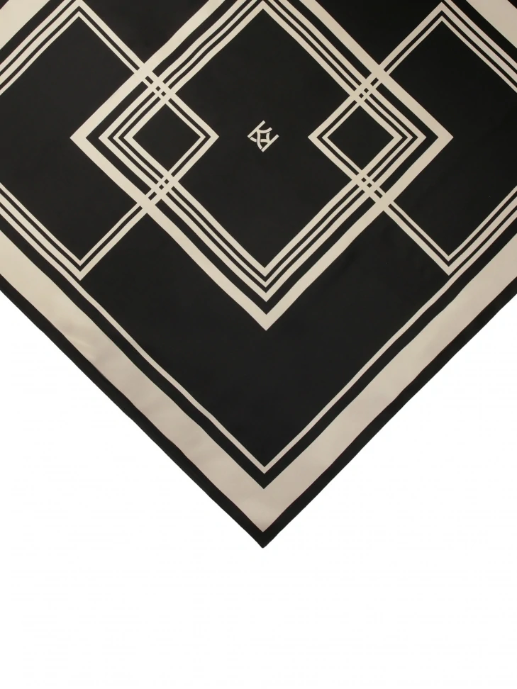 Kazar Black Silk Scarf With Beige Pattern