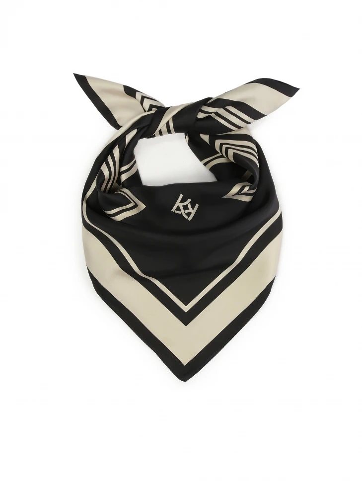 kazar Black silk scarf with beige pattern