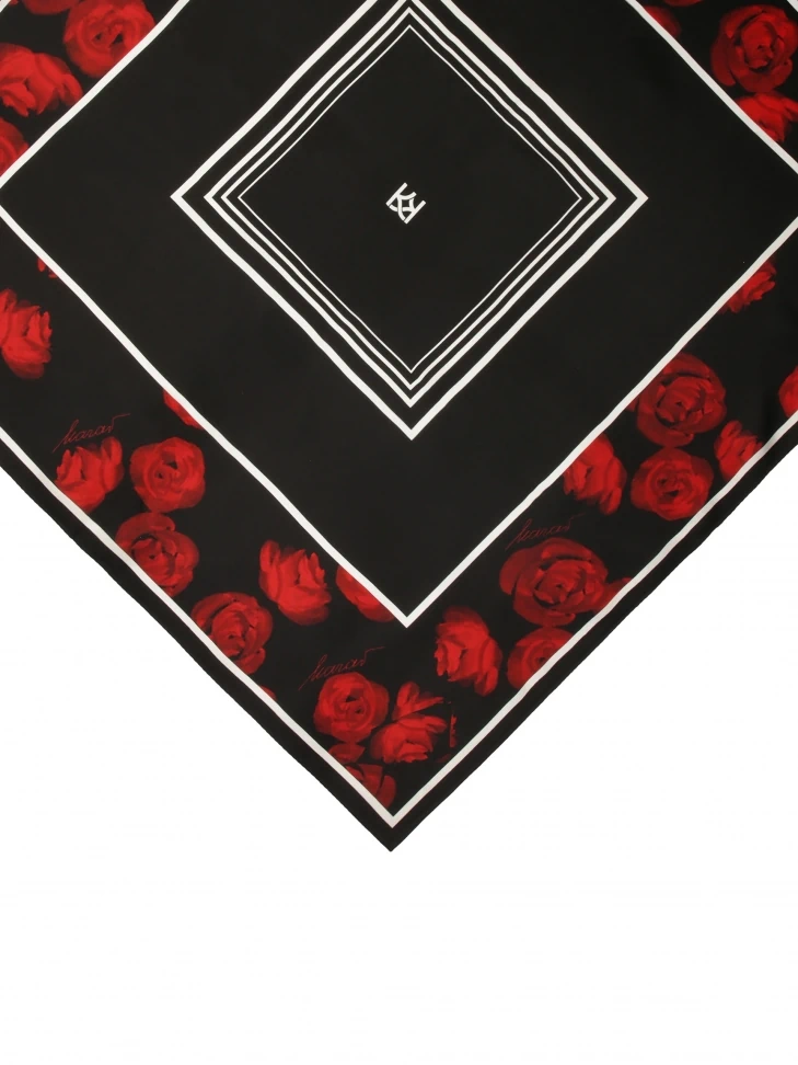 Kazar Black Silk Scarf With Floral Pattern