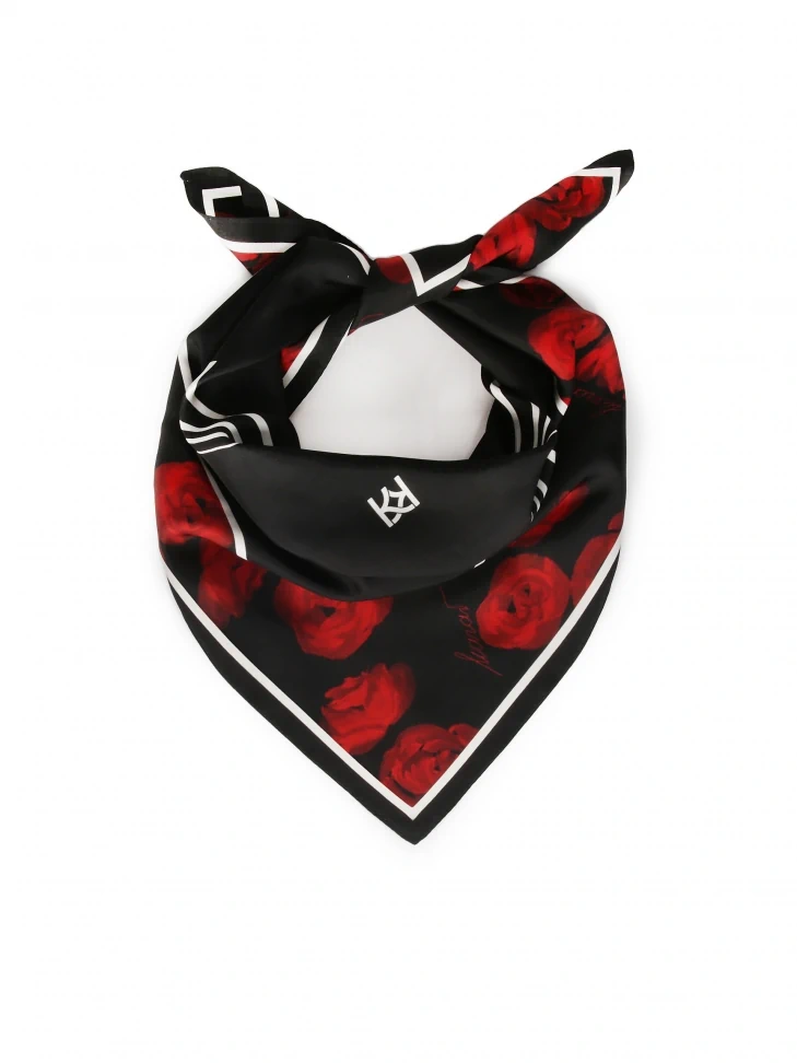 kazar Black silk scarf with floral pattern