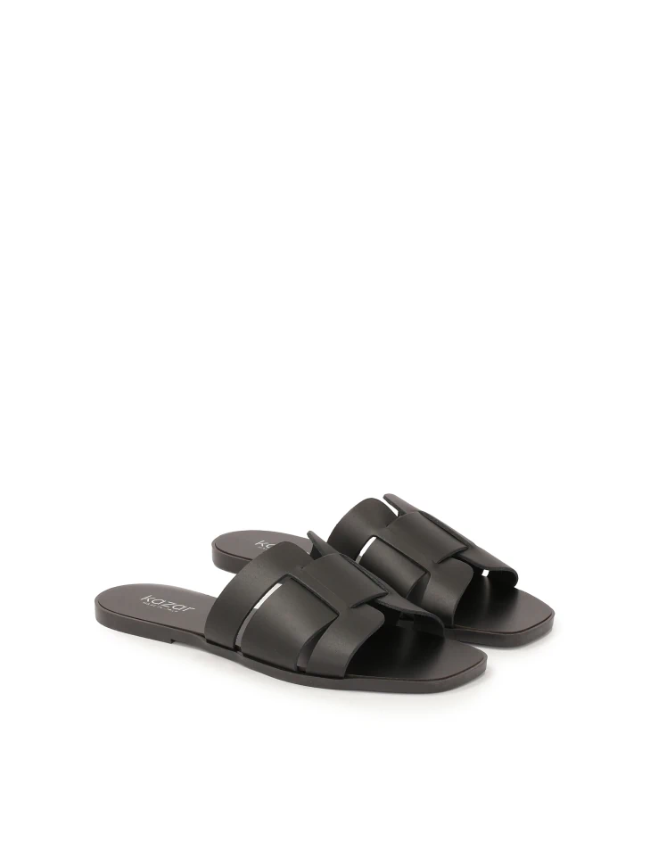 Kazar Black Slides On A Flat Sole