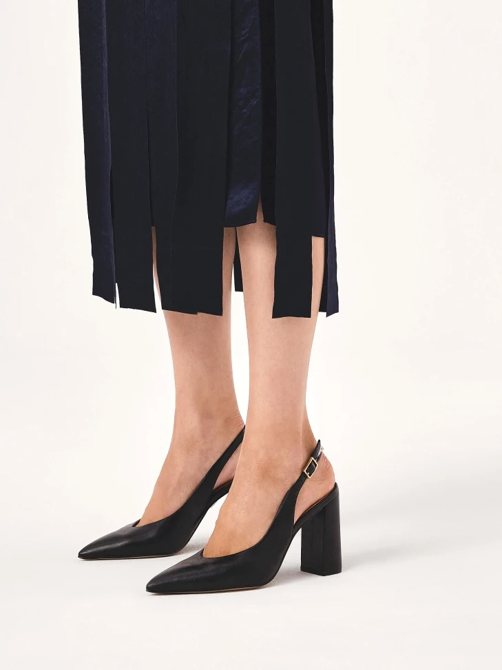 Kazar Black Slingback Pumps With A Wide Heel