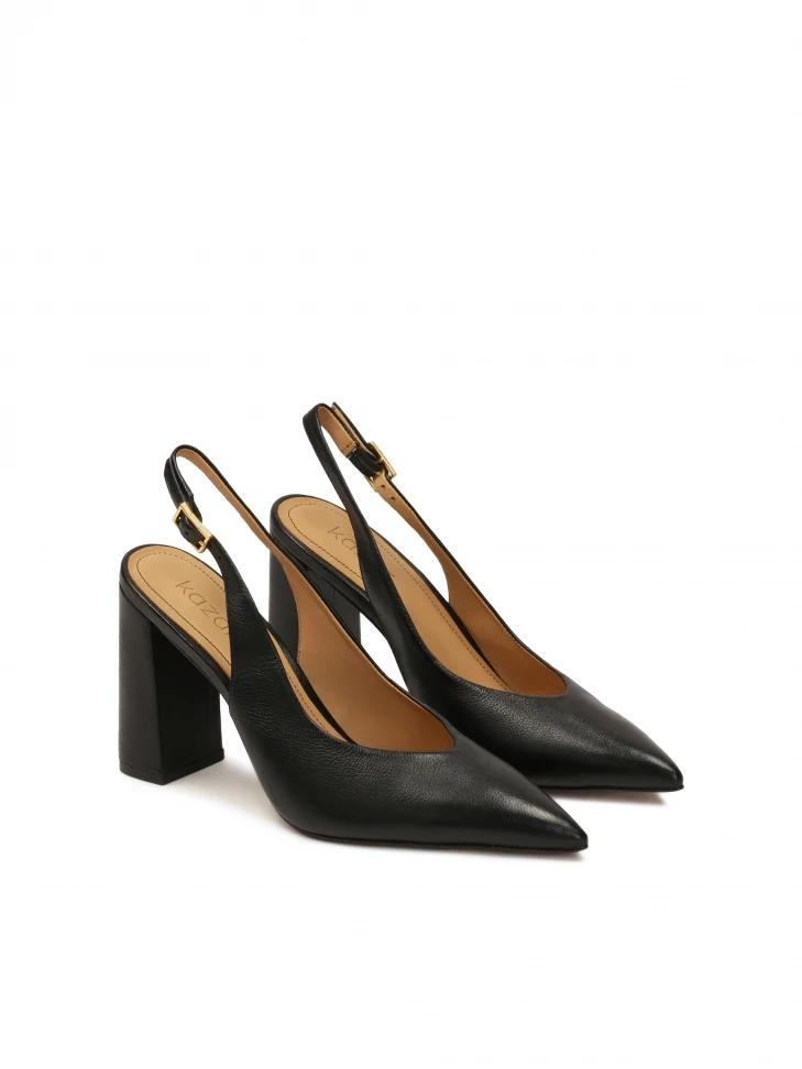 Kazar Black Slingback Pumps With A Wide Heel