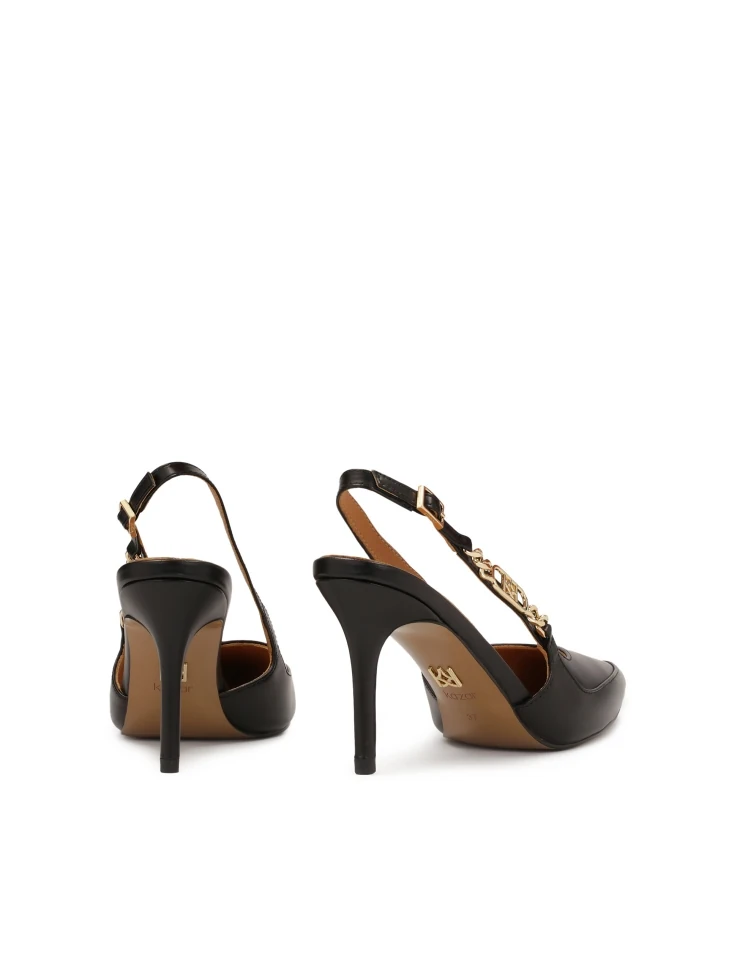 Kazar Black Slingback Pumps With Metal Monogram