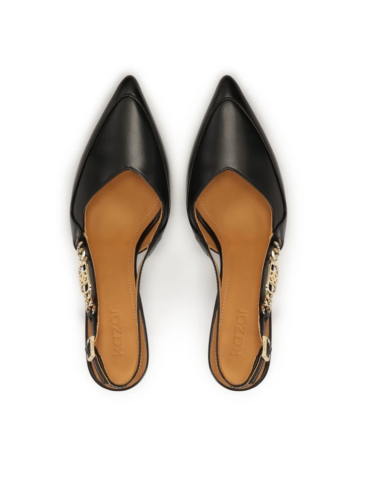 Kazar Black Slingback Pumps With Metal Monogram