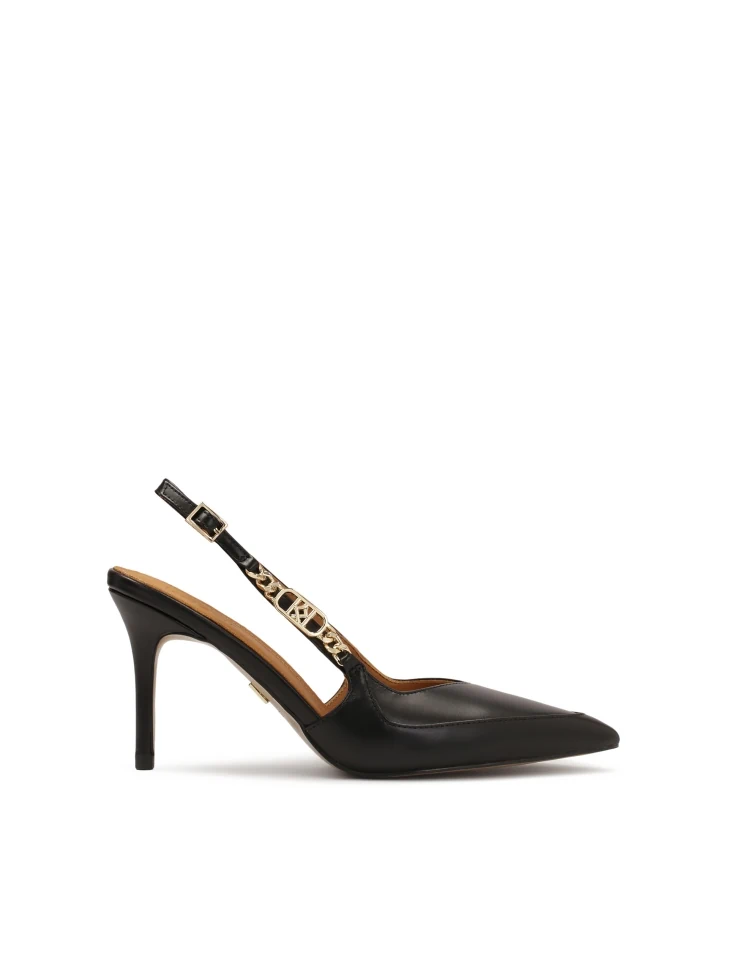 kazar Black slingback pumps with metal monogram
