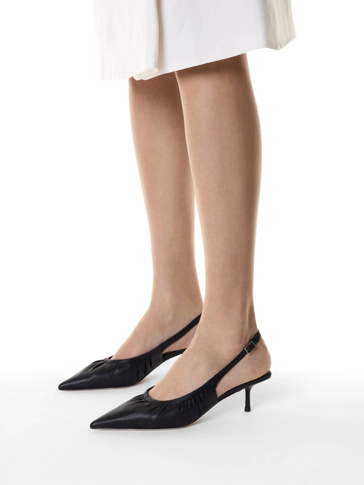 Kazar Black Slingback Pumps With Ruffled Upper